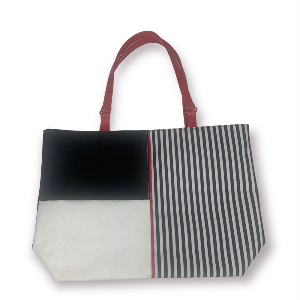 Lancôme Striped Canvas Tote, Red, Black, White